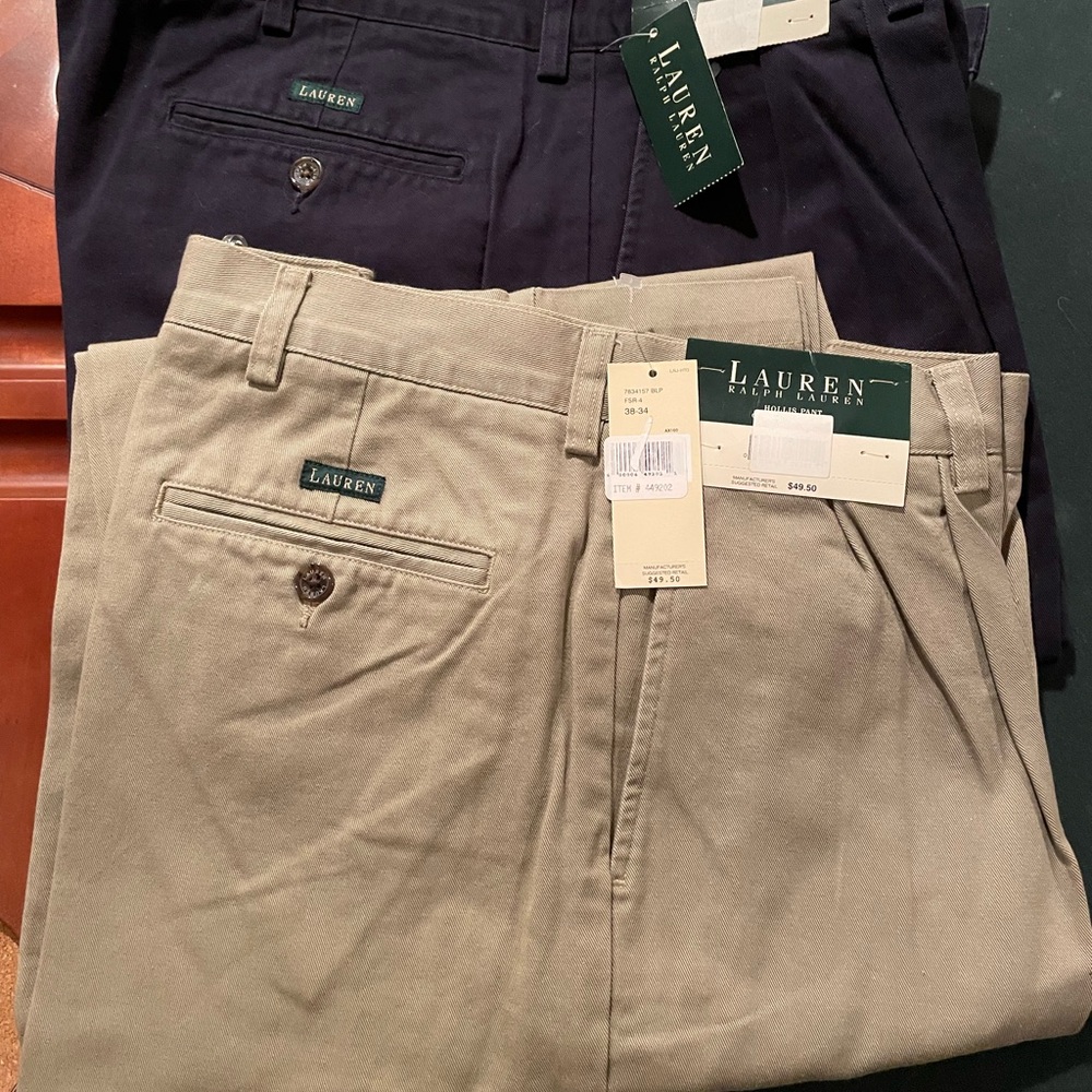 NWT 2 Pairs Lauren Ralph Lauren Men's Khaki and Black Chinos